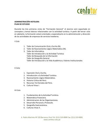ADMINISTRACIÃN HOTELERA PLAN DE ESTUDIO ... - Cenfotur