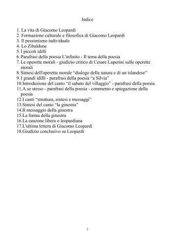 Indice 1. La vita di Giacomo Leopardi 2 ... - Biagio Carrubba