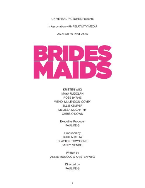 Bridesmaids Production Full Pdf Sye Publicity Bridesmaids Production Full Pdf Sye Publicity