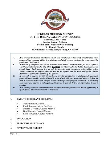 regular meeting agenda of the jurupa valley city council