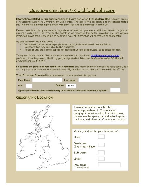 Questionnaire about UK wild food collection Questionnaire about ...