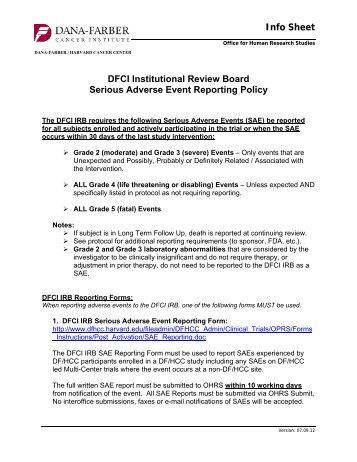 Dfci Policy On Adverse Event Reporting - Dana-Farber/Harvard ...