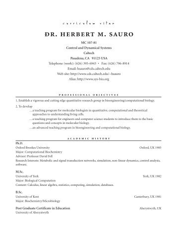 Dr. Herbert Sauro's CV - sys-bio.org