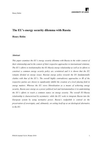 The EU's energy security dilemma with Russia - School of Politics ...