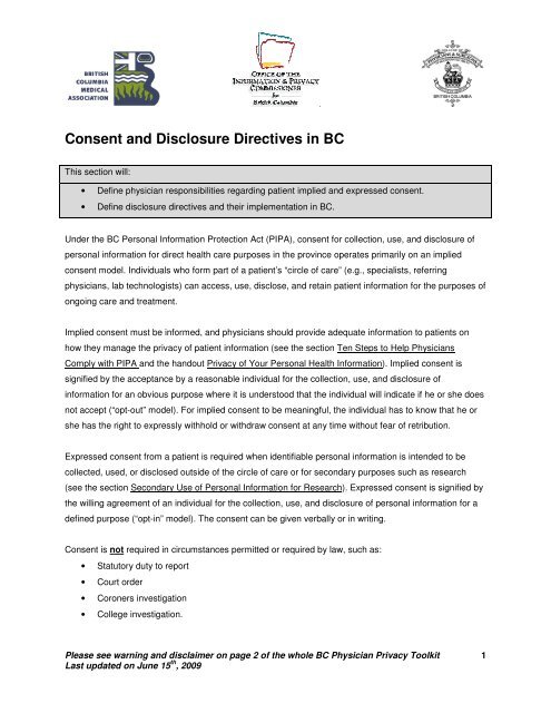 Consent and Disclosure Directives in BC