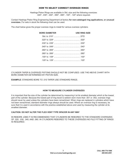 Piston Size Chart