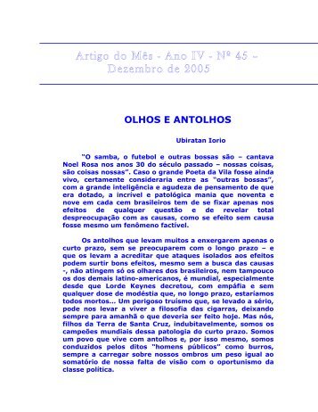 Artigo do MÃªs - Ano IV - NÂº 45 â Dezembro de 2005 - Ubiratan Iorio