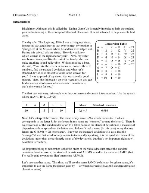 Conversion Table A = 1 B = 2 C = 3 D = 4 E = 5 F = 6 G = 7