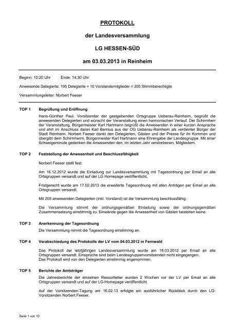 PROTOKOLL der Landesversammlung LG HESSEN-SÃD am 03.03 ...