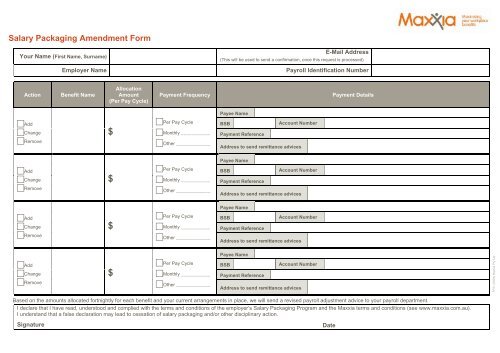 Salary Packaging Amendment Form - Maxxia