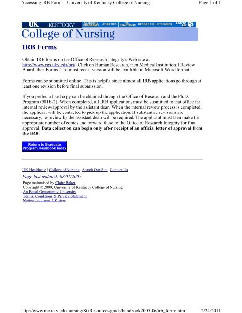 05-06 Graduate Student Handbook.pdf - University of Kentucky