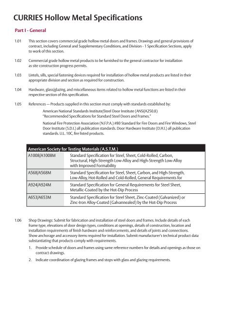 Hollow Metal Specifications - Curries