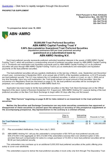 ABN AMRO Capital Funding Trust V ABN AMRO Holding N.V.