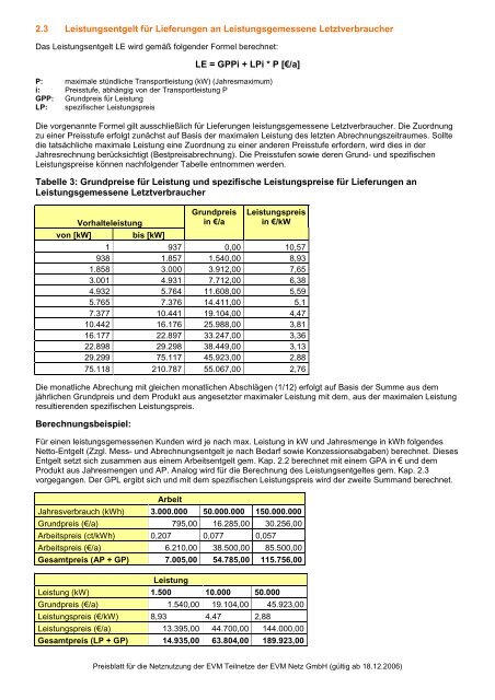 PDF-Download: Preisblatt für die Nutzung der EVM ... - EVM Netz