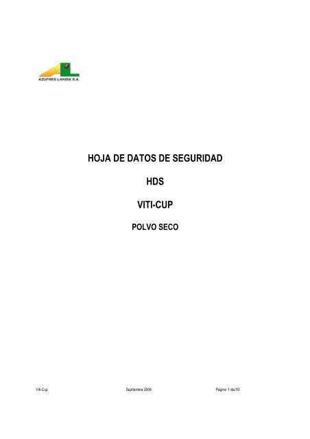 HOJA DE DATOS DE SEGURIDAD HDS VITI-CUP - Afipa