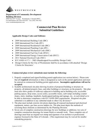 Commercial Plan Review Submittal Guidelines - City of Westminster