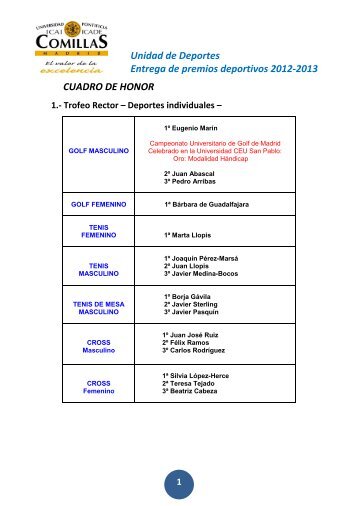 Cuadro de honor - UPCO - Universidad Pontificia Comillas
