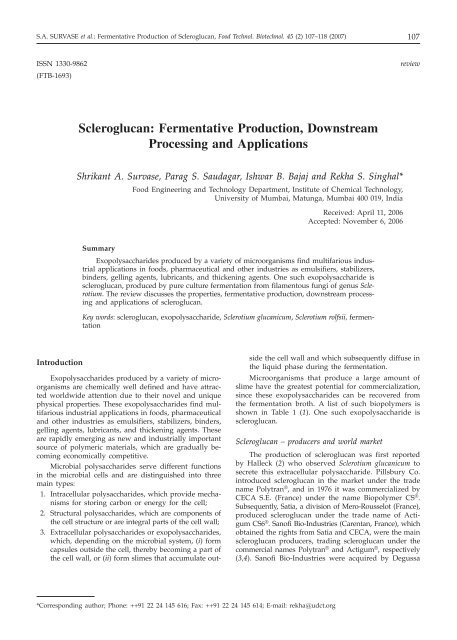 Scleroglucan - Food Technology and Biotechnology