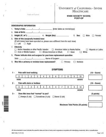 Knee Society Score: Post Op - Orthopaedic Surgery - University of ...