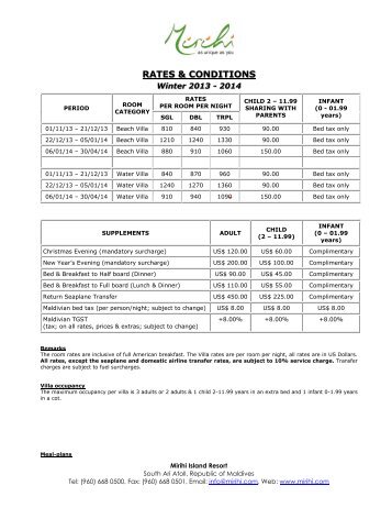 RATES & CONDITIONS & CONDITIONS - Mirihi