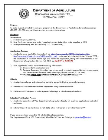 scholarship application form (PDF) - School of Agriculture