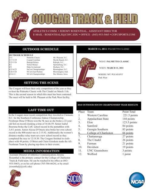 COUGAR TRACK & FIELD - College of Charleston Athletics