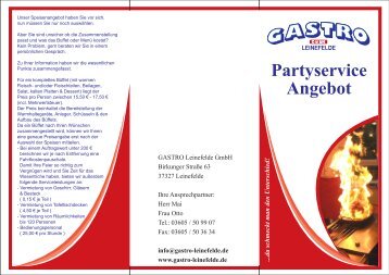 Partyservice Angebot - Gastro Leinefelde Gmbh