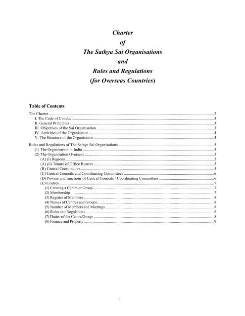 Charter of The Sathya Sai Organisations and Rules and Regulations ...