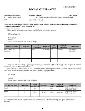 Declaratie de avere - Curtea de Conturi