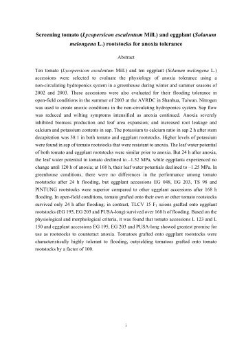 Screening tomato (Lycopersicon esculentum Mill.) and eggplant ...