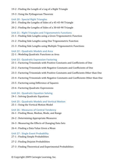 Integrated Math I Software Table of Contents – 2009‐2010