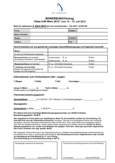 Bewerbung Vertrag Kiel Marketing
