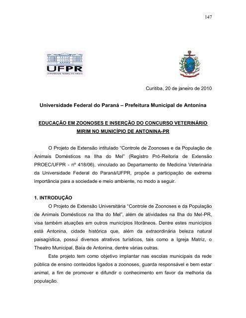 RelatÃ³rio Final 2010 - Zoonoses - Universidade Federal do ParanÃ¡