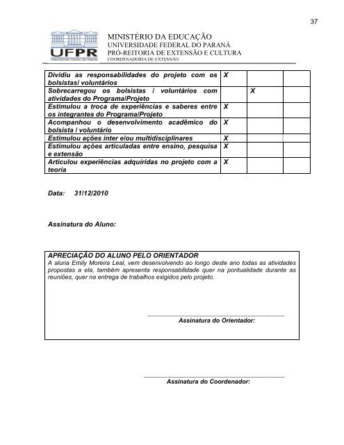 RelatÃ³rio Final 2010 - Zoonoses - Universidade Federal do ParanÃ¡