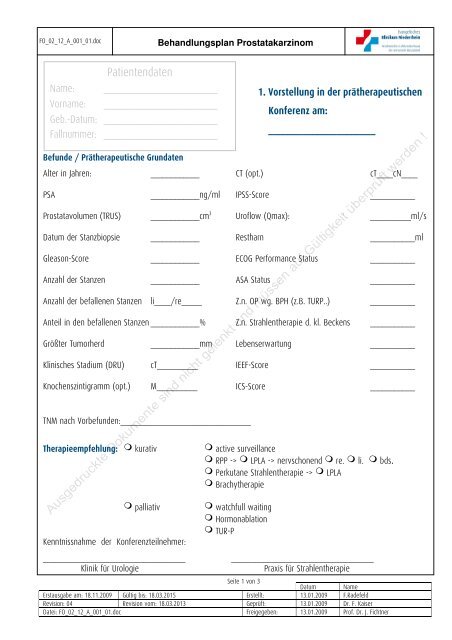 Behandlungsplan PCA