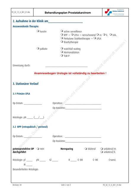 Behandlungsplan PCA