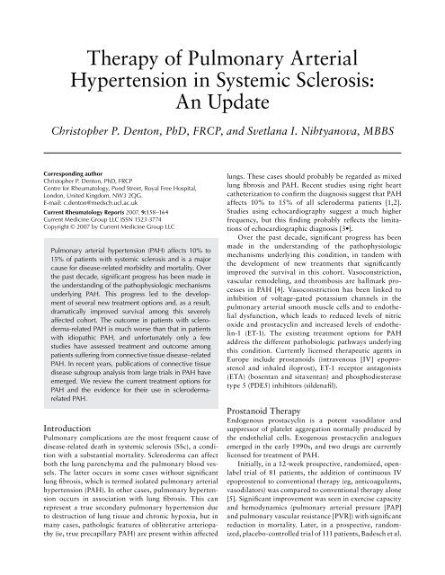 Therapy of Pulmonary Arterial Hypertension in Systemic Sclerosis ...