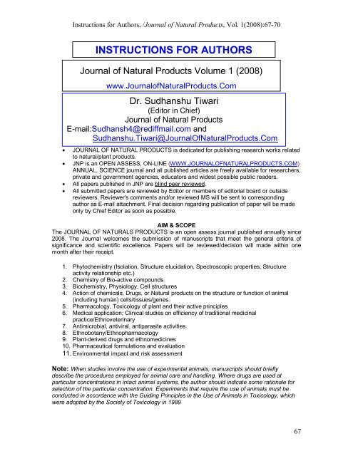 INSTRUCTIONS FOR AUTHORS - Journal of Natural Products