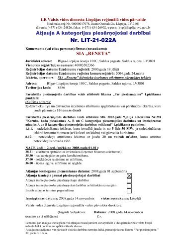 Nr. LIT-21-022A - Vides pārraudzības valsts birojs
