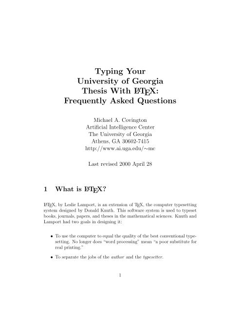 Typing Your University of Georgia Thesis With LATEX - Artificial ...