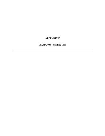 APPENDIX F AASP 2008 - Mailing List - Alaska Aviation System Plan