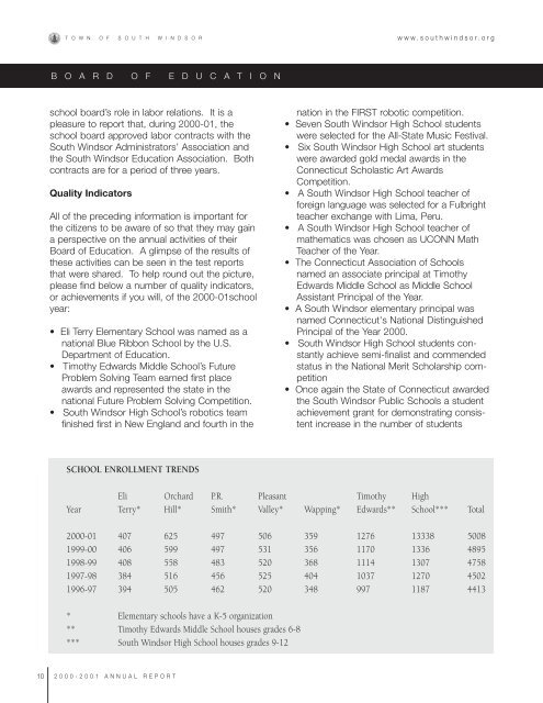 2001 Annual Report - Town of South Windsor