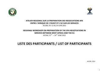 LISTE DES PARTICIPANTS / LIST OF PARTICIPANTS - ILEAP