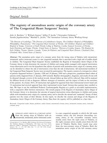 The registry of anomalous aortic origin of the coronary artery of The ...