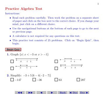 Practice Algebra Test