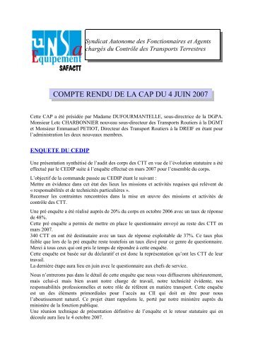 compte rendu de la cap du 4 juin ?2007?? - UNSA DÃ©veloppement ...