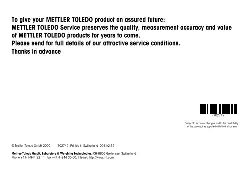 Operating instructions Bidirectional Data Interface ... - Mettler Toledo