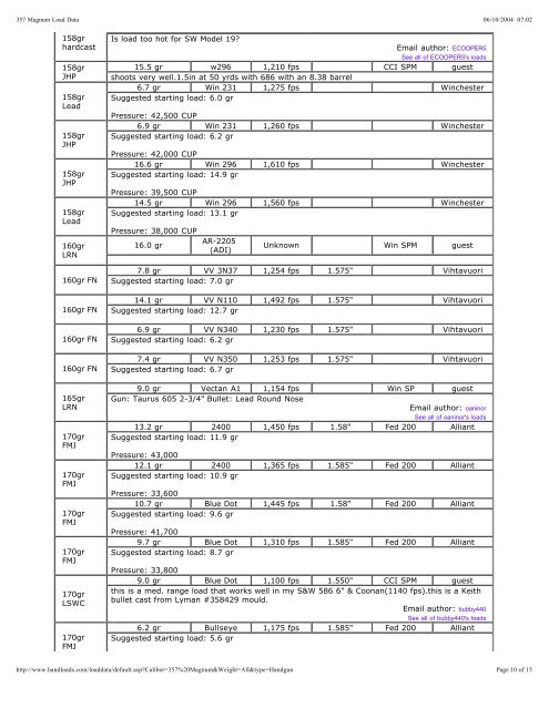357 Magnum Load Data.. - Intoku.net
