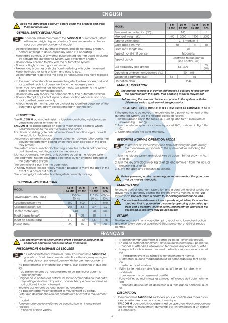 falcon automated system - Faac