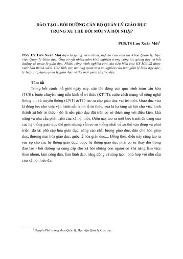 Cán bộ quản lý- PGS.TS. Lưu Xuân Mới - VVOB